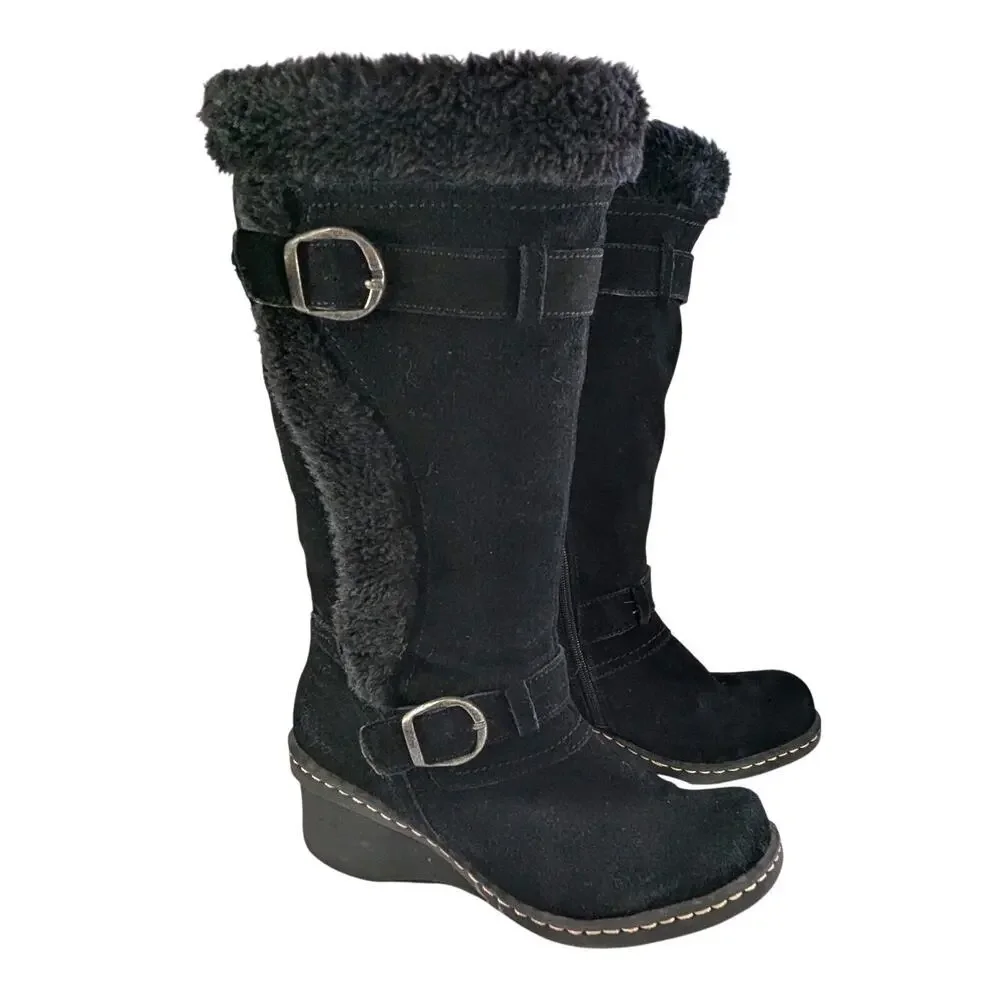 BASS! ALISSA BLACK GENUINE SUEDE LEATHER, FAUX SHEARLING LINED BOOTS! SZ 9.5M